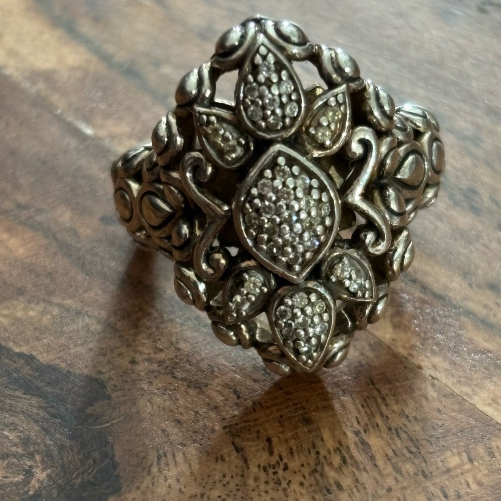 Vintage John Hardy Jai Silver Floral Filigree Statement Ring size 7 ANGELA
